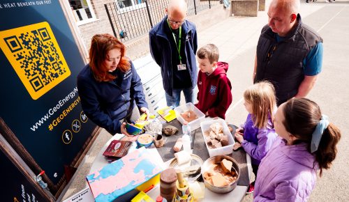 Pupils pictured outside GeoEnergy Discovery Centre.